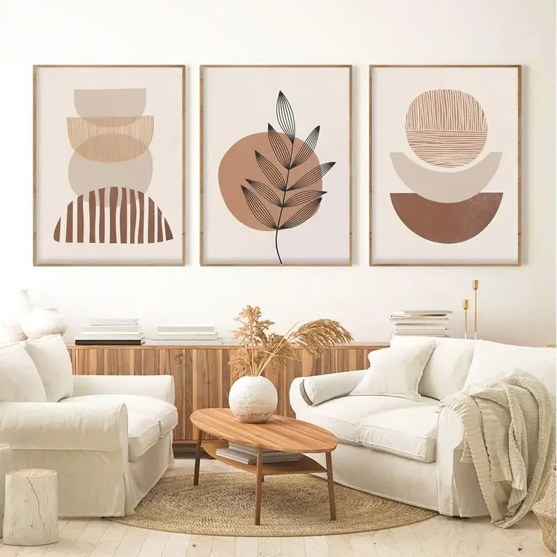 3-Piece Boho Minimalist Canvas Set – Abstract Geometric Wall Art for Modern Rooms